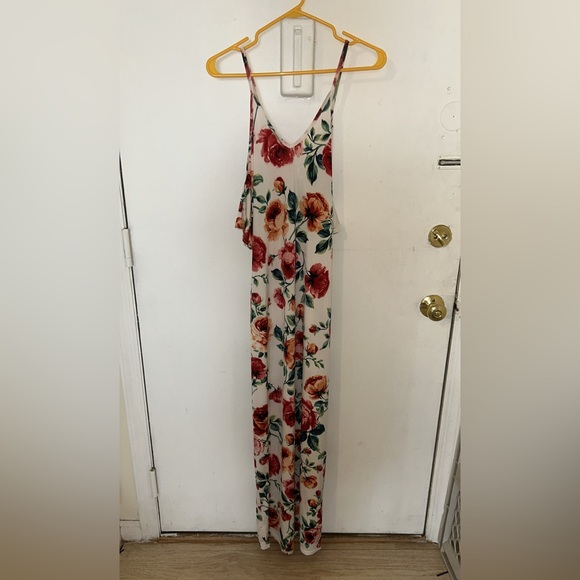 Floral Maxi Dress with Red and Green Accents - Picture 1 of 3